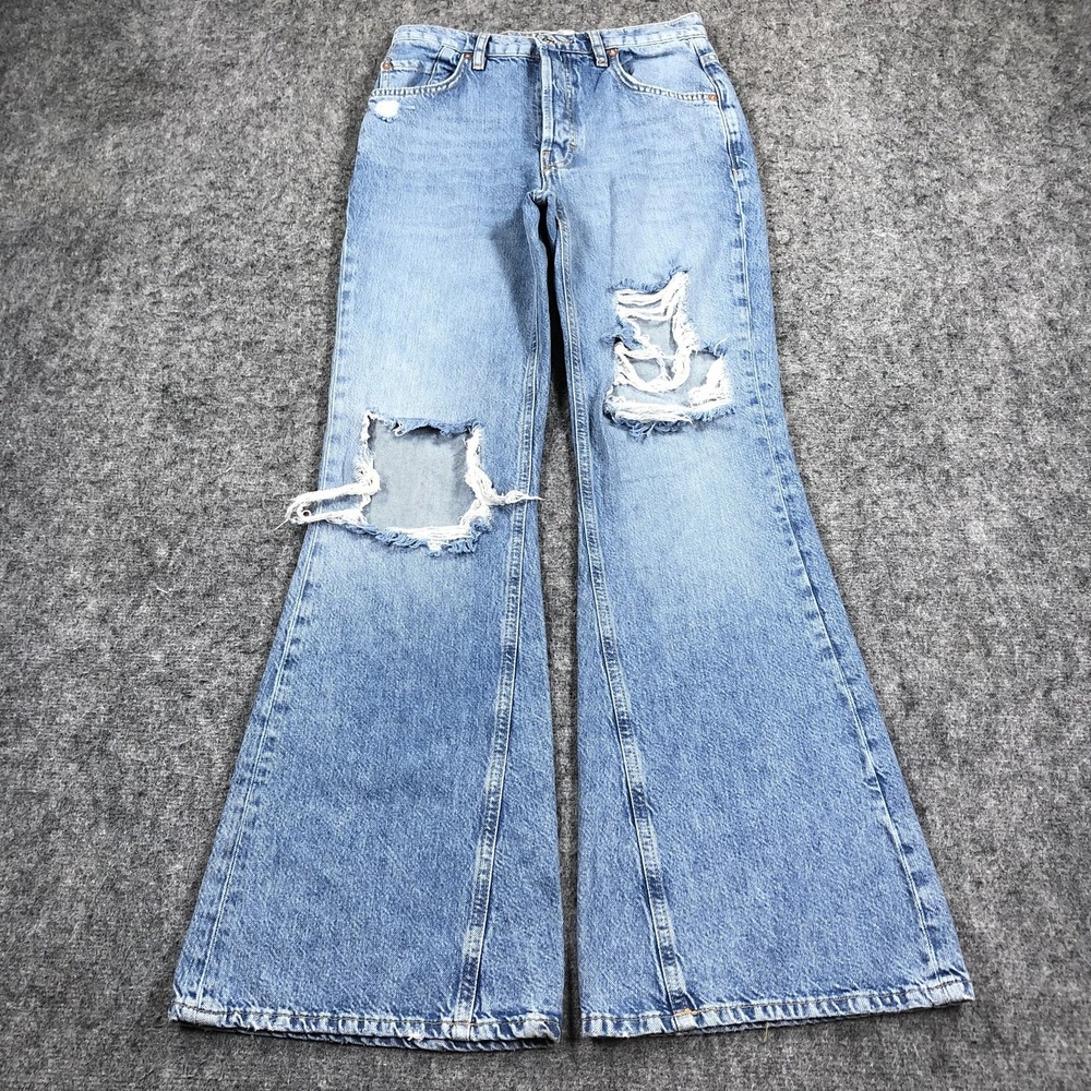 We The Free Jeans Womens 24 Light Wash High Rise Flare Wide Leg Distressed Denim